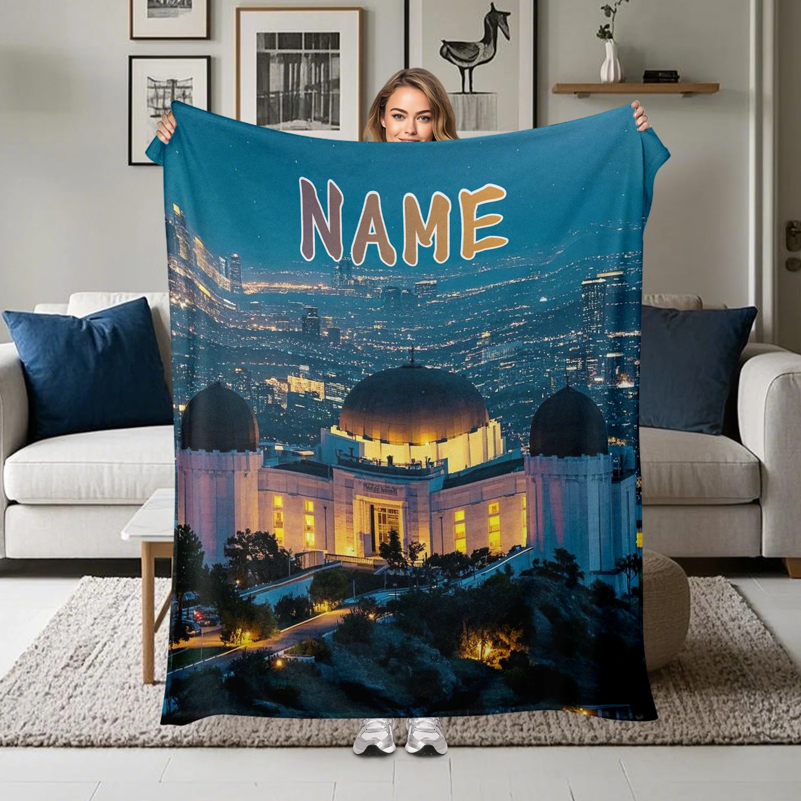 

Cozy Flannel Blanket Inspired By Griffith Observatory Customize With Names For Loved Ones