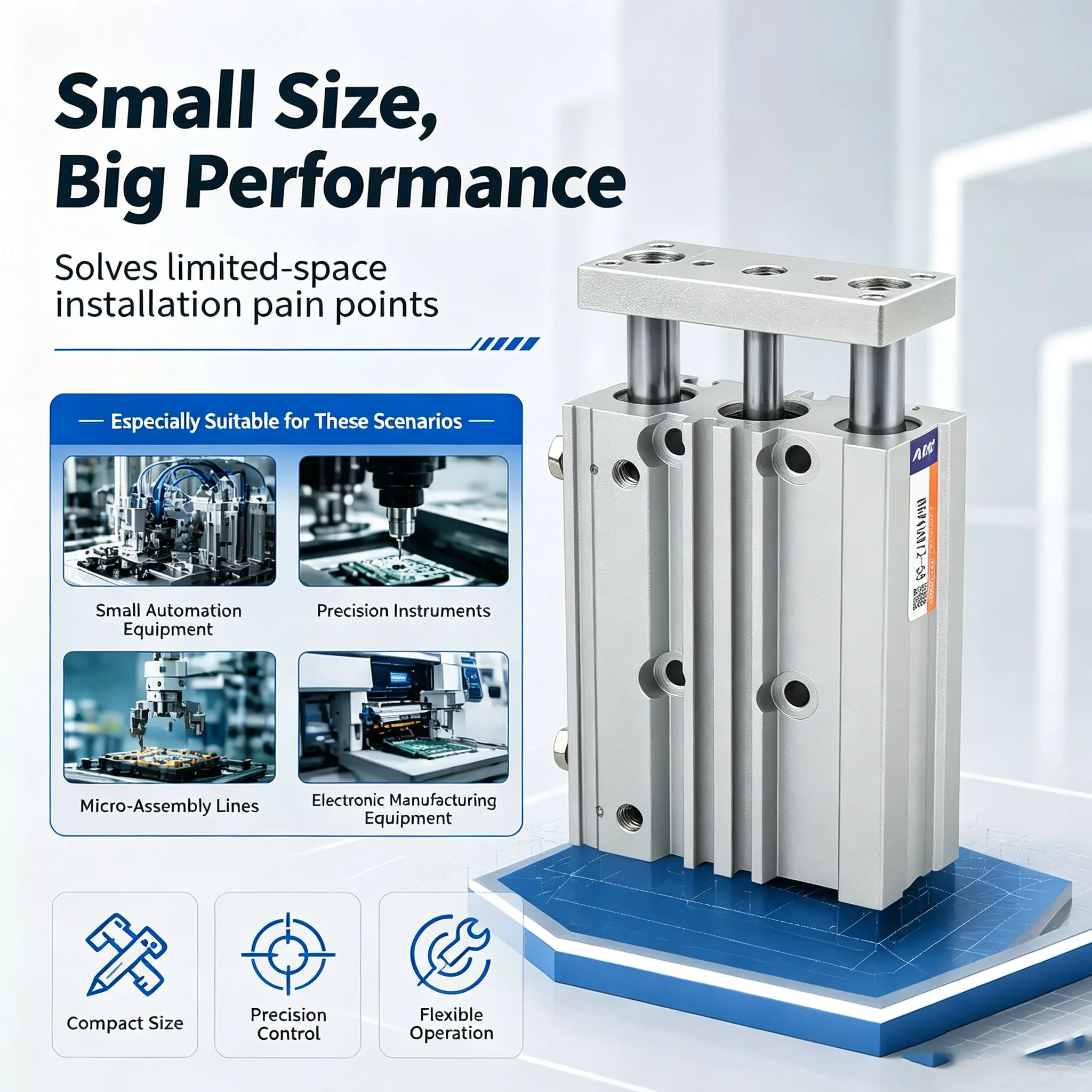 MGPKAM12/16/20/25/32/40/50-20-50-75-100-150-200 MGPKAM Sliding Bearing Compact Three-axis Rod Aluminum Alloy Pneumatic Cylinder
