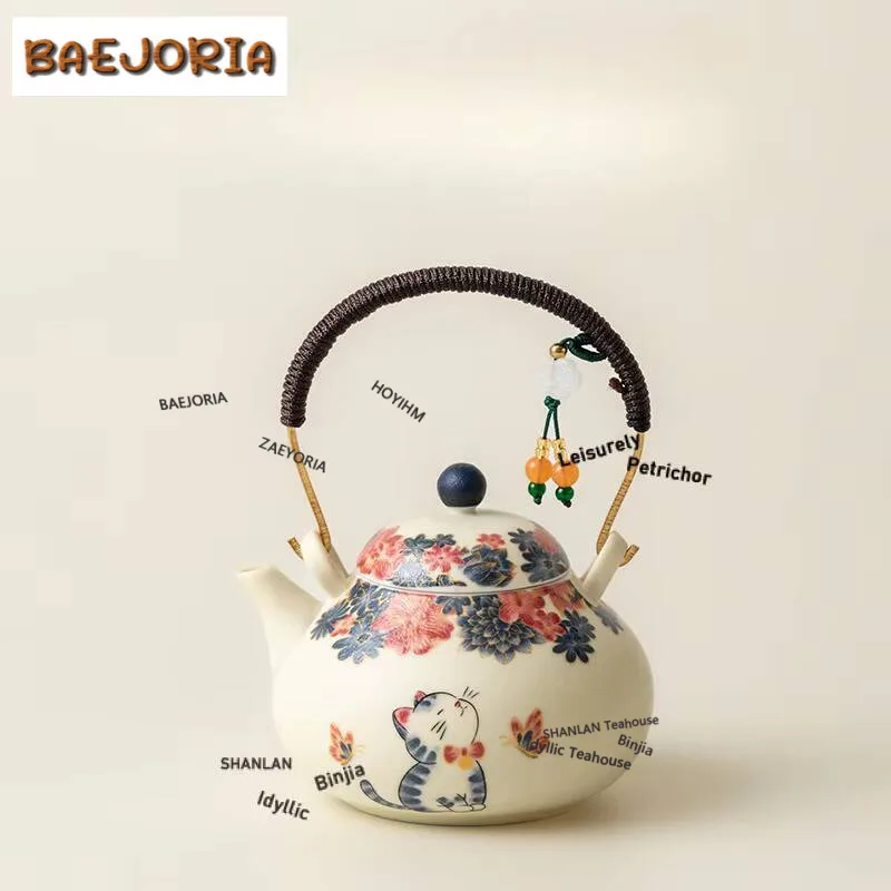 Tetera de 150ml con forma de pera, de mineral de roca, con asa, estilo retro, con infusor y colador, para té, artesanal, con aroma a Little Cat