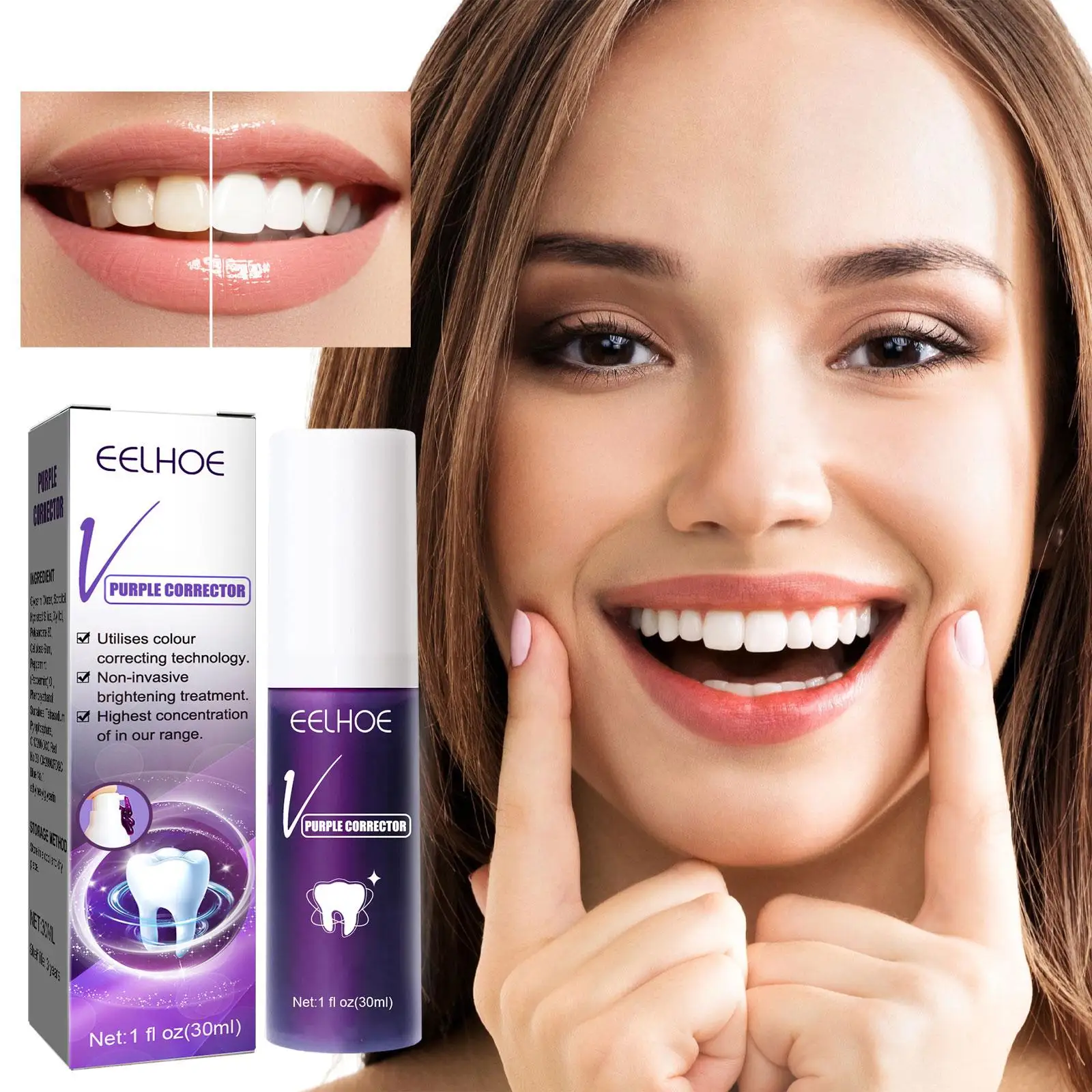 V34 Purple Color Corrector Teeth Toothpaste Effective Toothpaste Whitening Product 30ml Mousse Whitening Cleaning Oral Teet M0B7