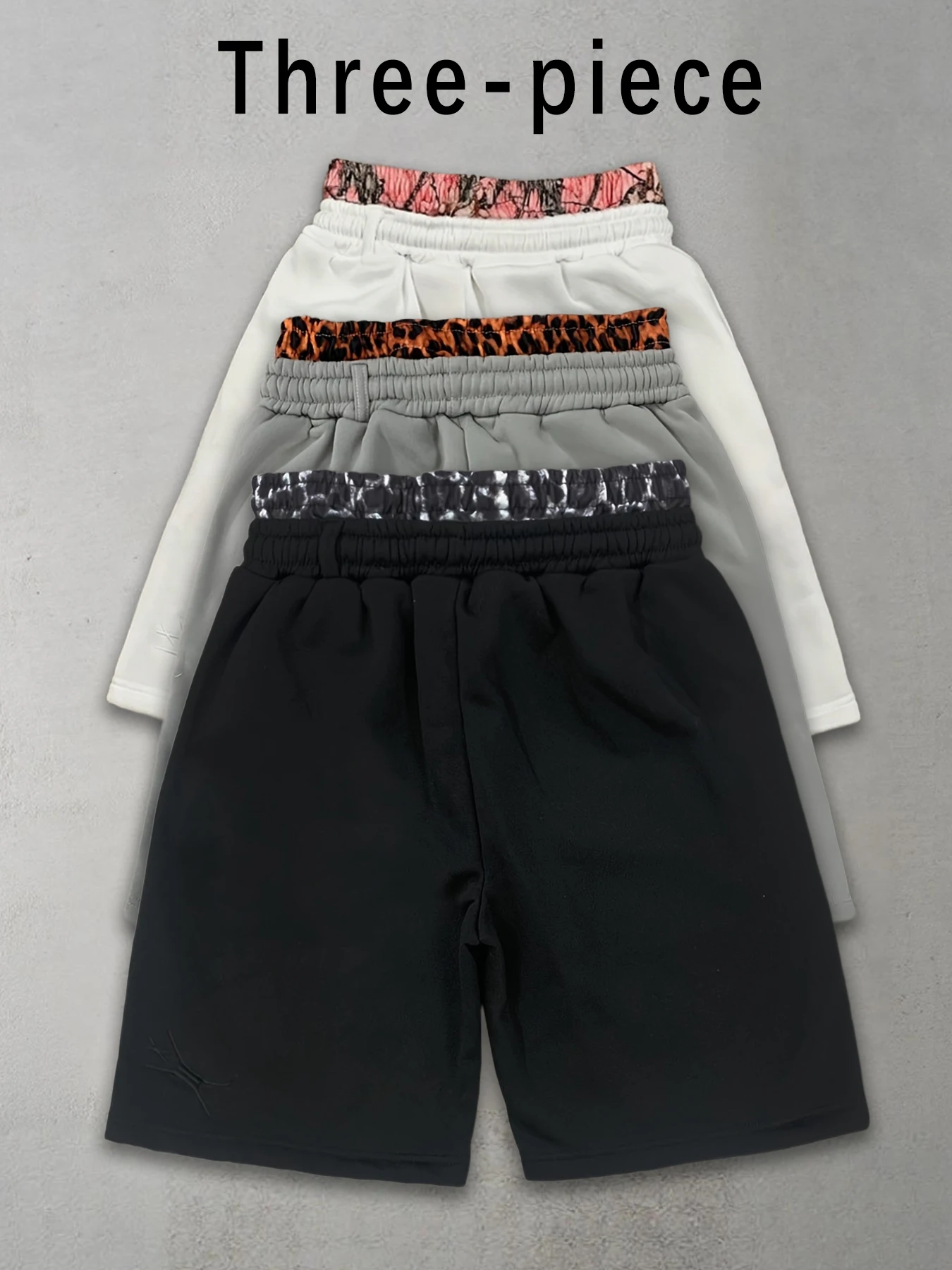 Hip‑Hop Women Three‑Pack Double Waist Sweat Shorts Elastic Drawstring Embroidery Logo Loose Knee Length Street Casual Bottom