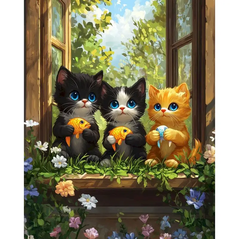 

GATYZTORY Painting By Number Cat Drawing On Canvas Hand Painted Paintings Animal DIY Pictures By Numbers Scenery Kits Home Decor