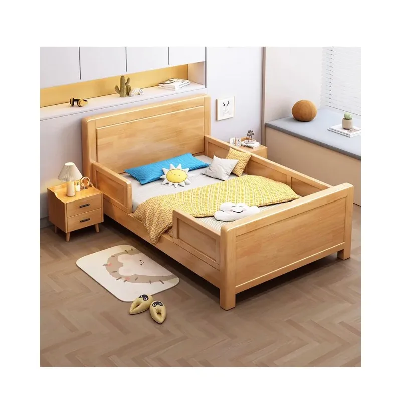 

Nordic Solid Wood Children's Bed Modern Simple Small Apartment 1.2 Children's Bed with Guardrail 1.5 Single Bed Boys and Girls