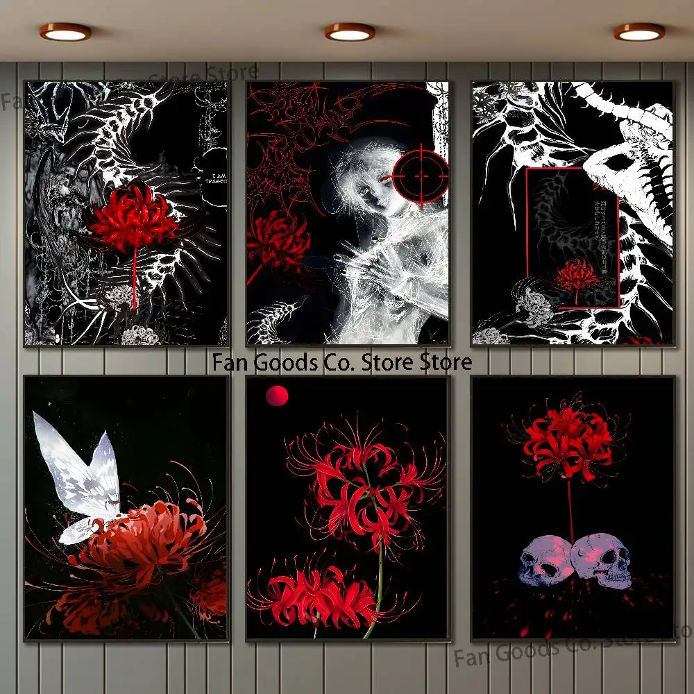 Japan T-Tokyo Red Spider Lily G-Ghoul  Poster Self-adhesive Art Waterproof Paper Sticker Coffee House Bar Room Wall Deco