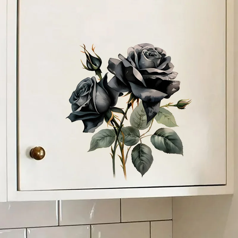 Black Rose Sticker, Water-proof & UV-resistant Wall Decal, Used for Wall, Bathroom, Cabinet, Door,Toilet, Car, Laptop