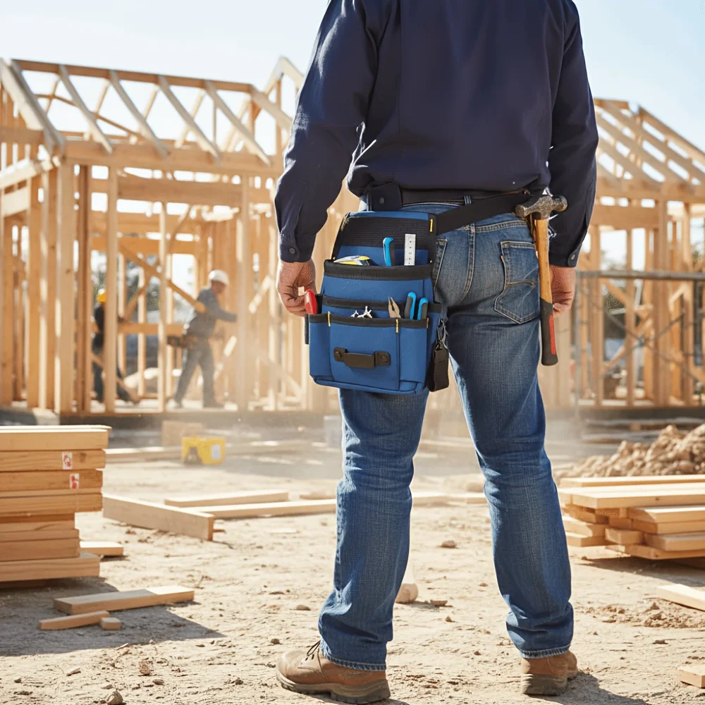 Small Tool Belt Pouch with Adjustable Strap, Multi Pocket Screwdriver Loops Carpenter Waist Bag for Electrician Work Organizer