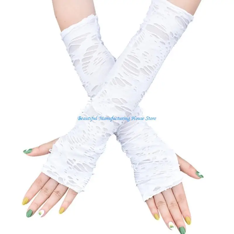 

E56A Womens Vintage Sleeve Gothic Elbow Gloves Distressed Gloves Distressed Glove Fingerless Gloves for Halloween Party
