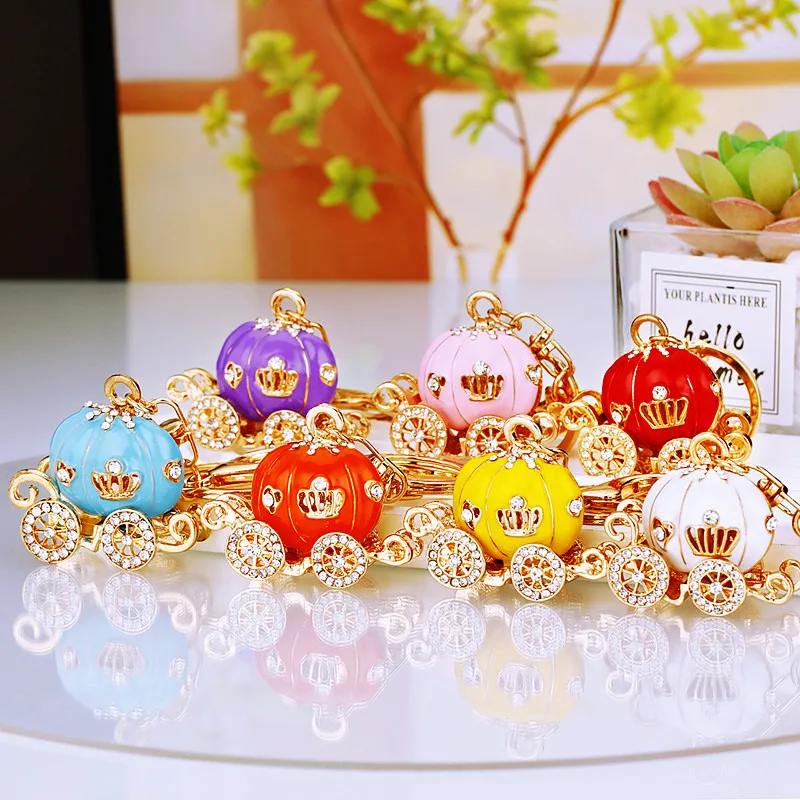 Europe And America Hot Sale Rhinestone Pumpkin Carriage Diamond Studded Key Chain Advanced Exquisite Bag Pendant Keychains - view 4