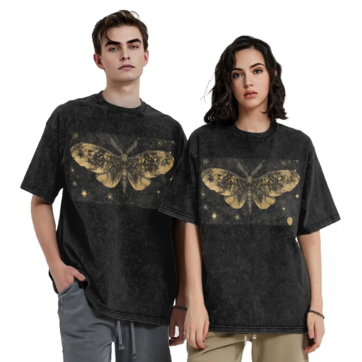 Moth Wings 5 Washed T Shirts Oversized Short Sleeve Hip Hop T-Shirt Streetwear Tops Tees for Men Women