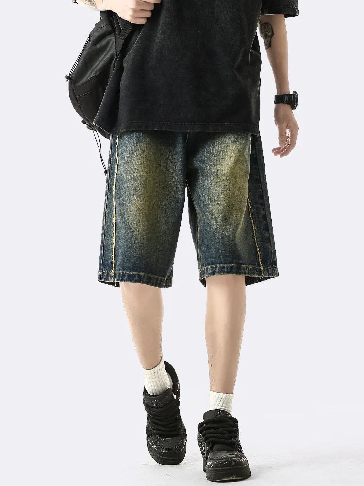 

Summer Thin Straight Leg Jeans Shorts Men's Casual Wear Five-Quarter Loose Fit Classic Style Durable Lightweight Denim Shorts