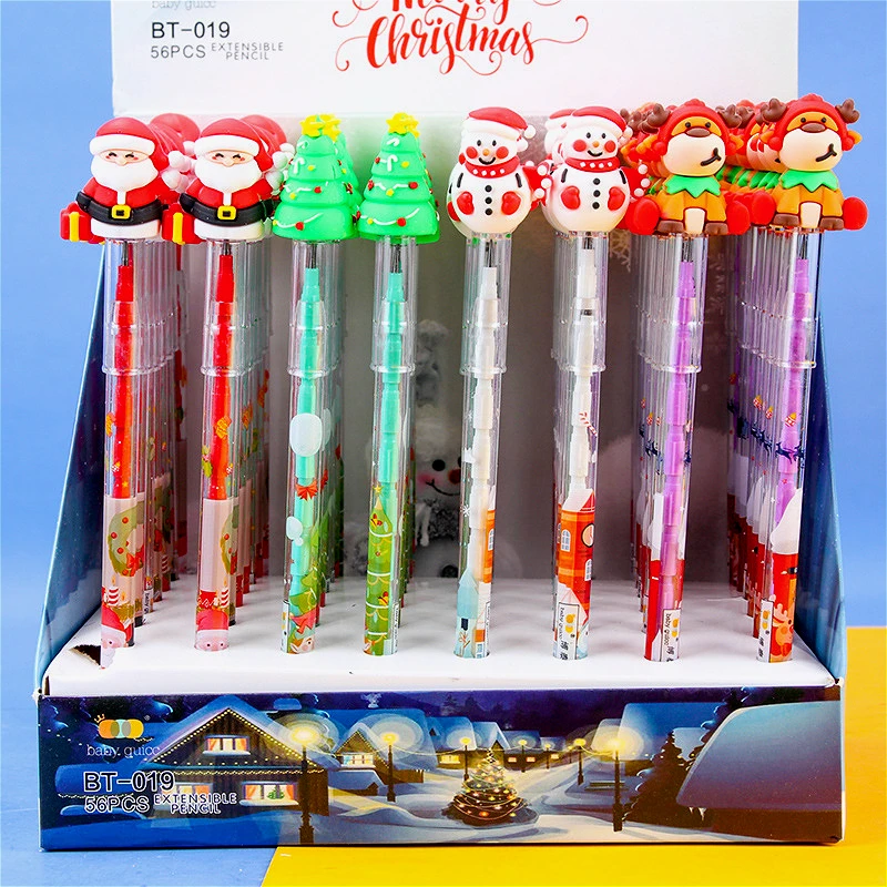56 قطعة/الوحدة لطيف عيد الميلاد الكرتون غير شحذ قلم رصاص Kawaii سانتا كلوز الثلج الأيائل بنة قلم رصاص الكتابة البيض القلم