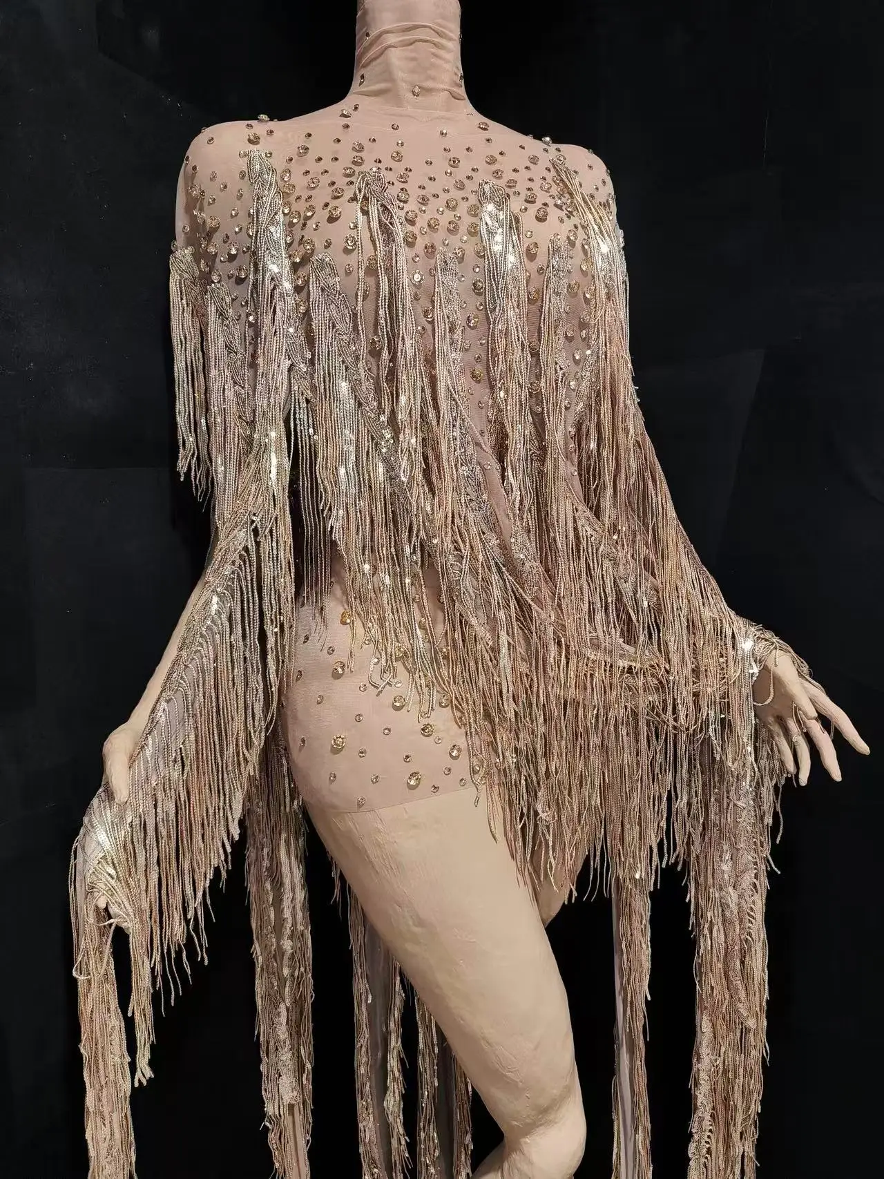 Robe longue transparente à franges sophistiquée et fluide, tenue de soirée scintillante, costume de célébrité sexy pour soirée, scène de chanteuse, boîte de nuit