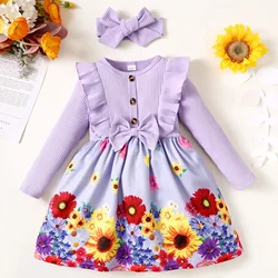 PatPat Sweet Toddler Girl 2pcs Floral Ruffle Edge Dress with Headband Soft and Comfortable  Perfect for Outings Basic Style