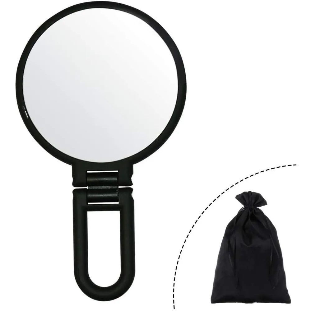 

Makeup hand mirror, travel hand mirror, double-sided 360 degree adjustable makeup hand mirror, round black
