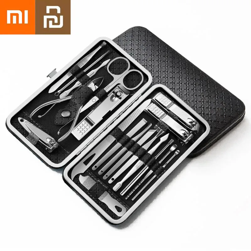 Xiaomi Youpin 19 Pcs Portable Luxury Manicure Set Pedicure Kit Bright Black Nail Clipper Set Personal Care Tool Eyebrow Scissors