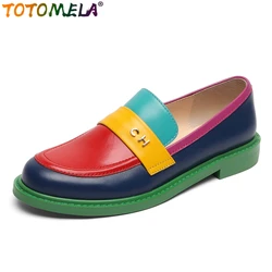 TOTOMELA Women Flats Cow Genuine Leather Shoes Mixed Color Fashion Ladies Loafers Spring Flat Office Dress Shoes Size 34-42