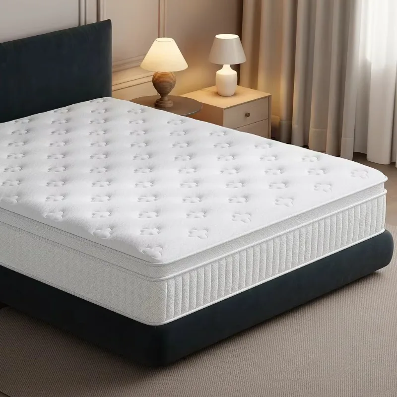 Luxury Modern 5-Star Hotel Style Euro Top Latex Hybrid Mattress High-Density Comfort 5 Zone Pocket Spring Roll Box Bed 12