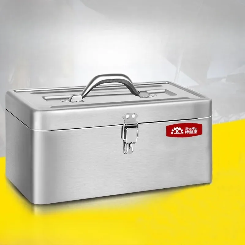 Stainless Steel Large Tool Box Electrician Maintenance Portable Multi-Function Tool Box Household Thickened Storage Tool Case