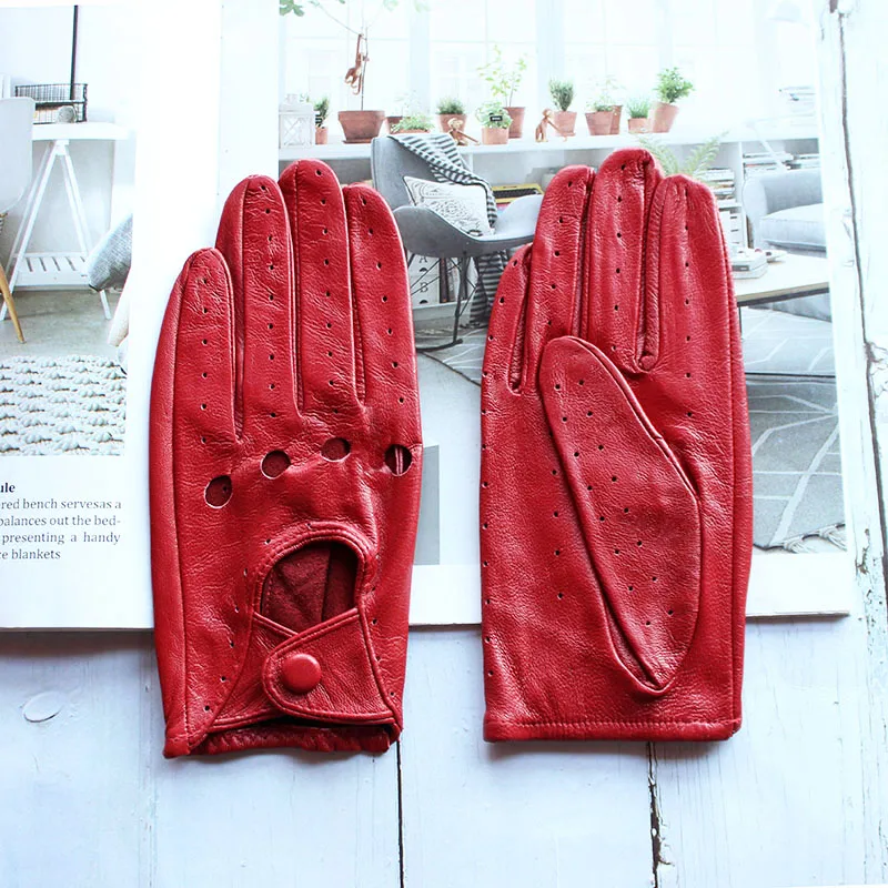 Women's Single-Layer Unlined Thin Driving Leather Gloves Hollow Style Outdoor Cycling Driver Gloves Free Shipping