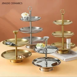 Stainless Steel Three-layer Fruit Tray Afternoon Tea Heart Trays Living Room Double Layer Dessert Cake Stand Kitchen Accessories