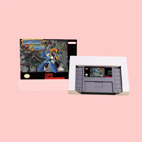 미국 NTSC EUR PAL 버전 SNES 비디오 게임 콘솔용 박스 16비트 액션 게임 카드가 포함된 메가맨 & 베이스 게임