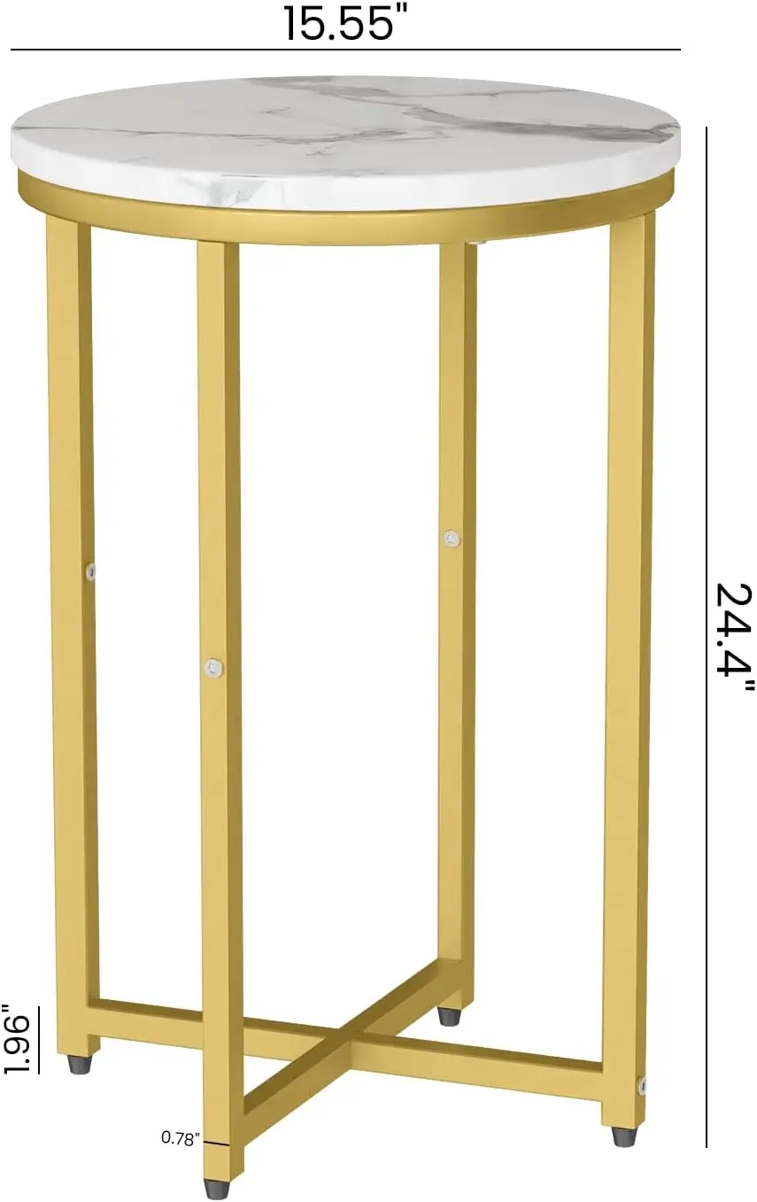 

Round Side Table Set Of 2, Faux Marble White End Table, Modern Corner Table W/X-Based Metal Frame, Small Side Table Living Room