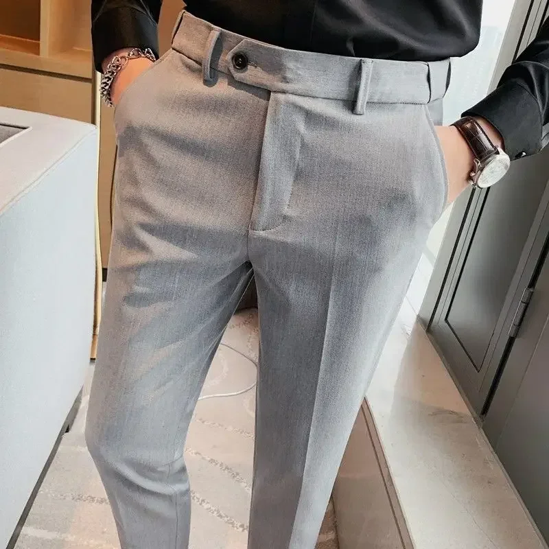 

Black Trousers for MenTressed Straight 9 Cropped Social Tailoring Business Slim Fit Clothes Man Suits Pants Offer Designer Up