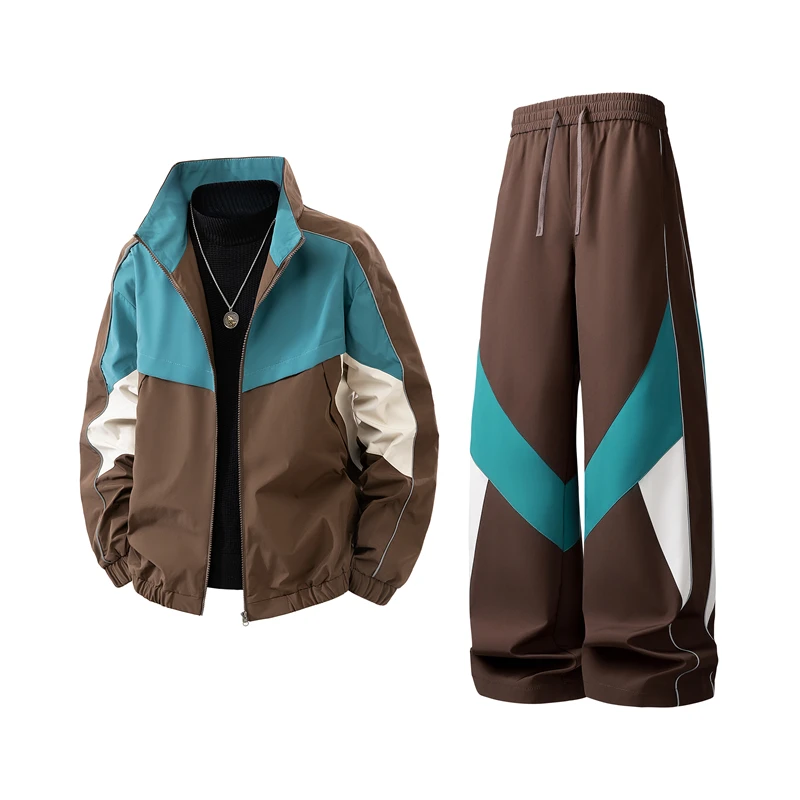 

Новый мужской костюм-двойка (куртка и брюки) на весну-осень 2026: модный, трендовый, повседневный, с воротником-стойкой и цветными блоками