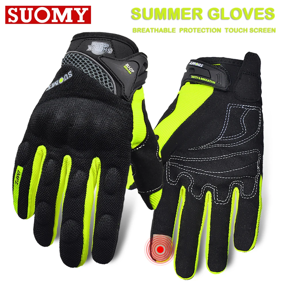 

SUOMY Green Motorcycle Gloves Touchscreen Breathable Powered MTB Motorbike Racing Riding Bicycle Protective Summer Cycling Glove