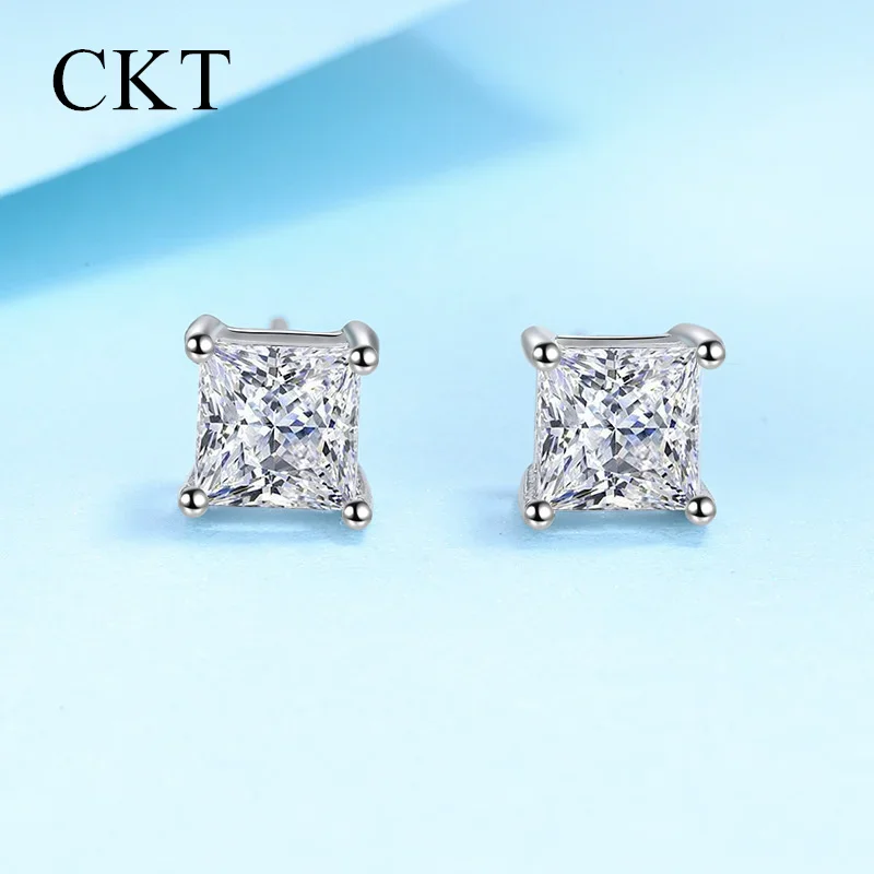 

18K White Gold Platinum Stud Earrings for Women Classic Square 1.2-4ct Moissanite Diamond Simple Earrings Pt950 Hot Fine Jewelry