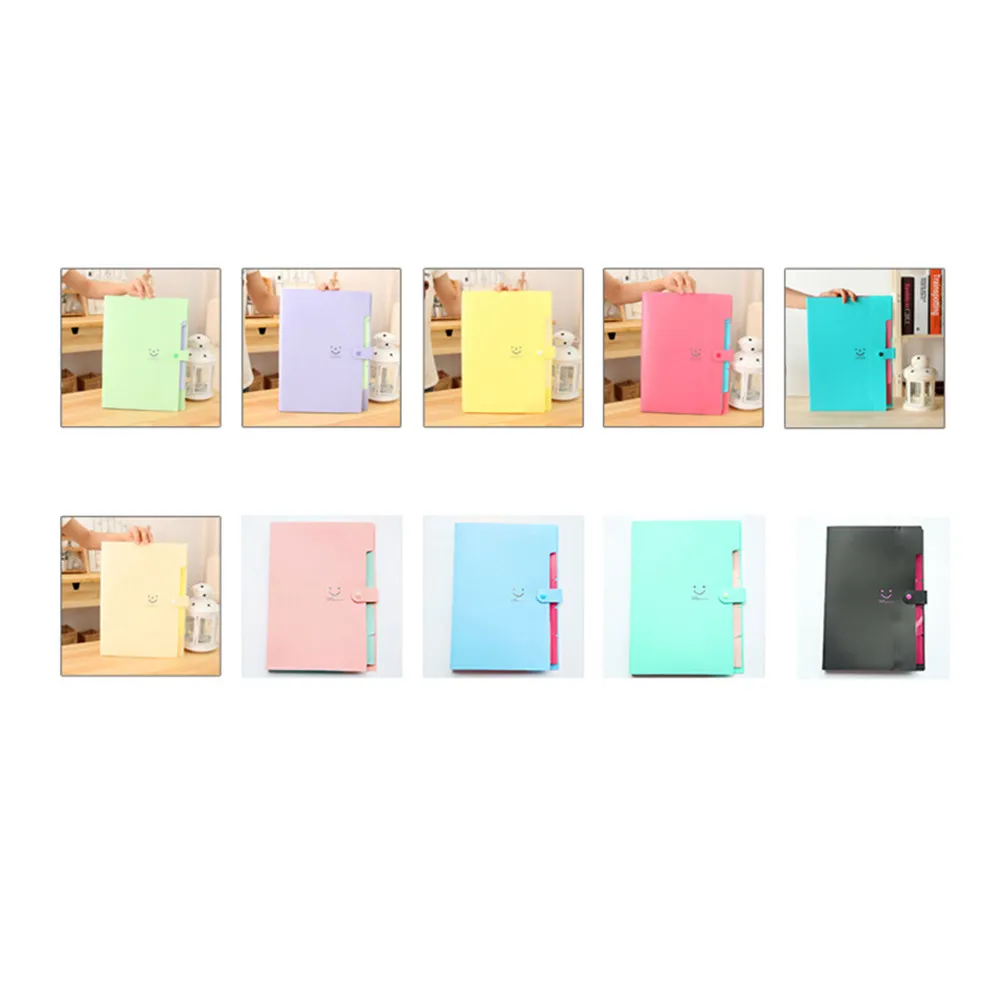 A4 5 Pockets Plastic File Folder Snap Closure Organizer Light Purple Storage Folder,folder with Pockets view 5