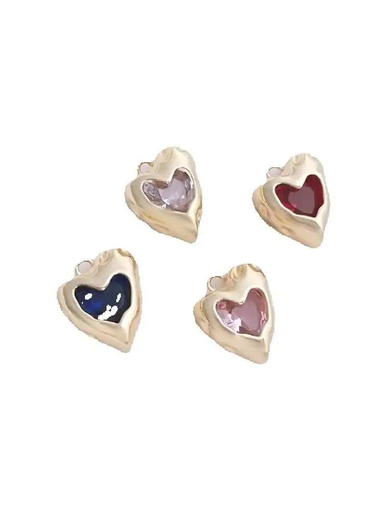 

14K pack real gold fashion peach heart pendant inlaid zircon pendant DIY necklace ornaments colorful zirconium heart