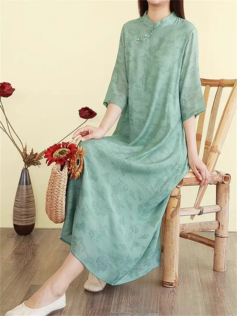 2025 中国レトロアート チャイナ ドレス - 女性のエレガントなヴィンテージ風のロングイブニング ドレス、若者の高級伝統的な摩耗 G660