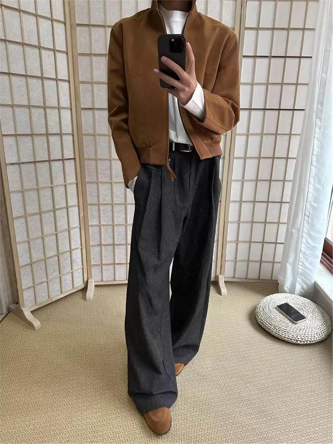 

Korean Sle A-Line Wide Leg Double Pleat Cleanfit Casual Trousers Men's High-End Feel Suit Pants Loose Fit Casual Wear