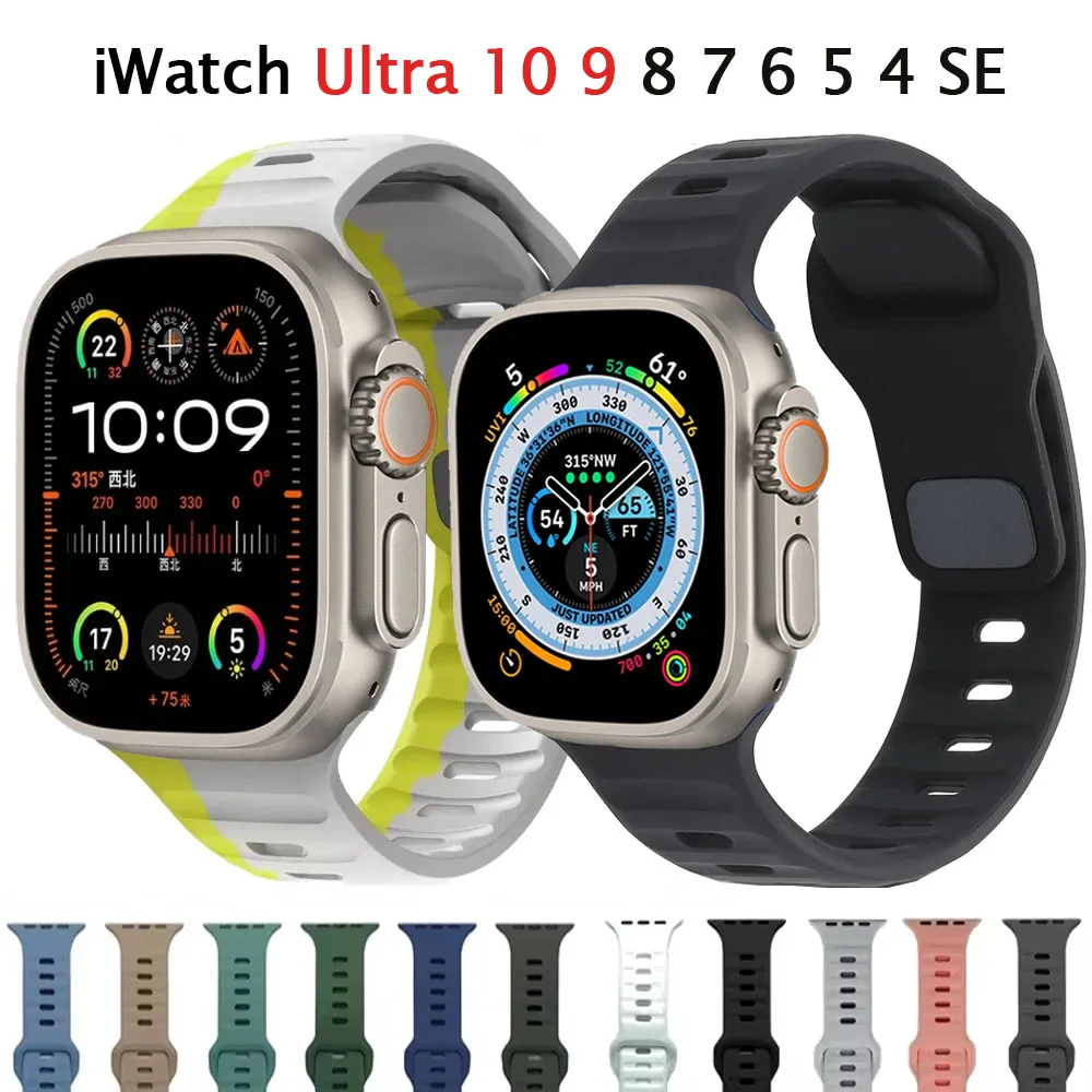 Apple Watch用シリコンストラップ 49mm 45mm 44mm 41mm 40mm 42mm 46mm スポーツブレスレット Correa iWatch Ultra 10 9 8 7 6 5 4 SE ベルト