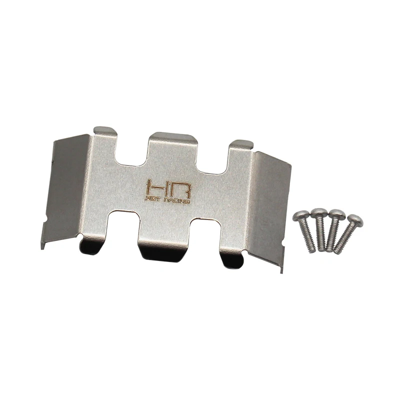 Hot Racing SXTF332C Stainless Steel Center Belly Skid Plate for Axial SCX24 — bolts over stock rail, rock protection, 1pc