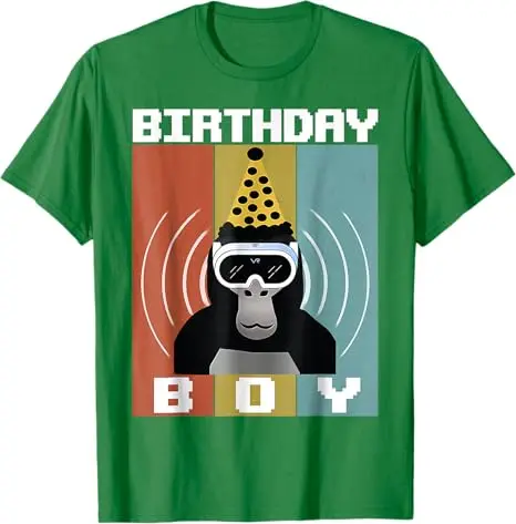 Gorilla Birthday Decorations Monkey Tag VR Gamer for Kids T-Shirt Sons Nephew Birthday Present Fashion Cute Saying Tee Y2k Tops