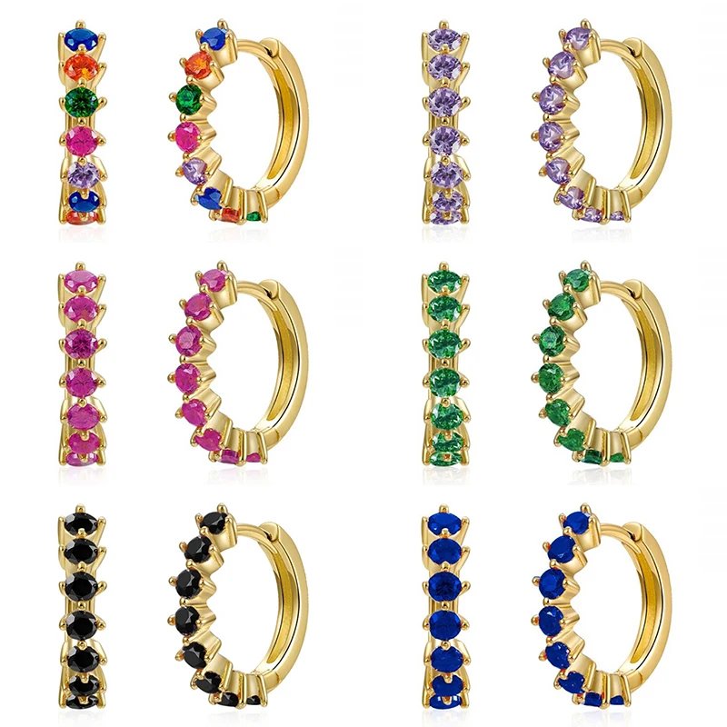 

Fine Colorful CZ Zirconia Hoop Earrings for Women Gold Plated Piercing Round Earrings Woman Gift Fashion Jewelry Accessory