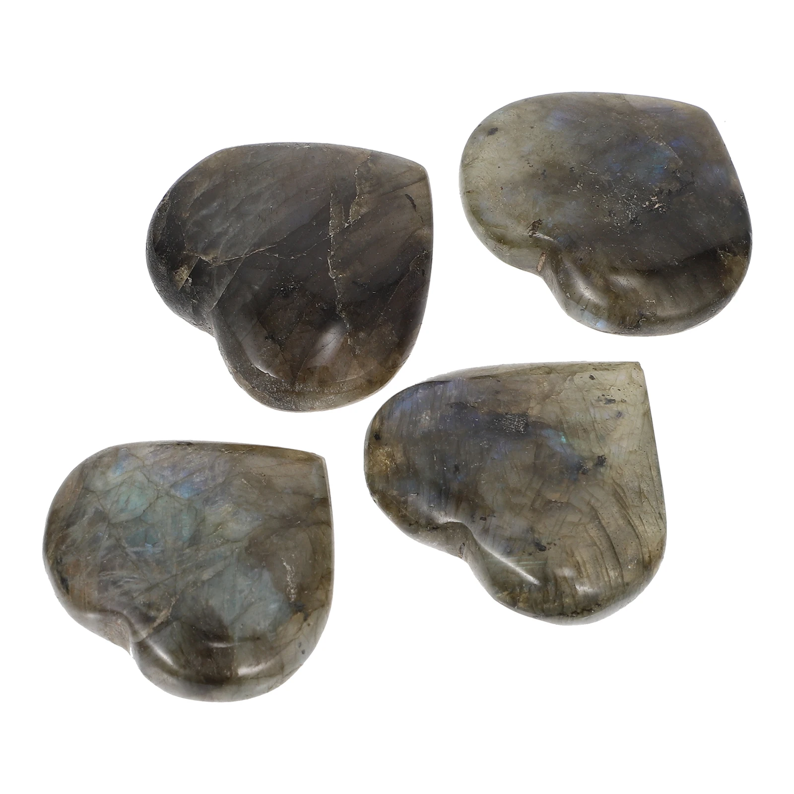 

4pcs Natural Labradorite Heart Shaped Stones Gray Moonstone Ornaments For Healing Chakra Meditation Decor Home Bedroom Wedding
