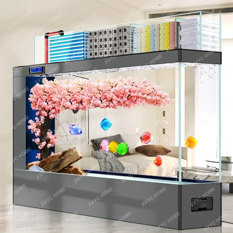 A  Living room fish tank screen water-free double filter ultra-white glass floor-to-ceiling large ecological aquarium53