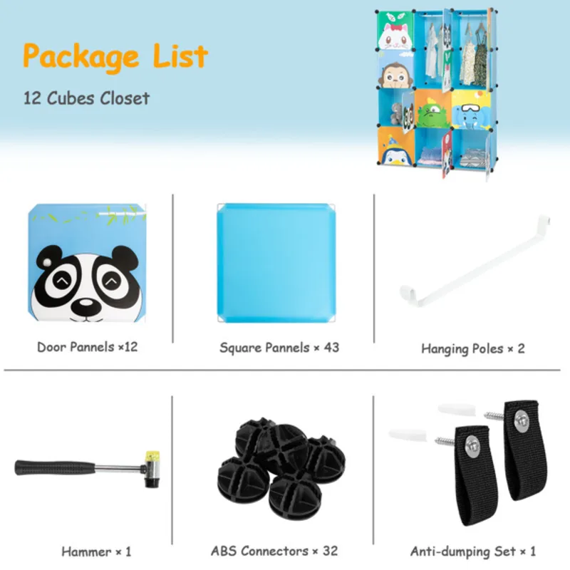 Rods  Piece  Wardrobe Plastic + Steel Wire Material With Animal Pattern Patterned Door Freely Disassembled And Assembled