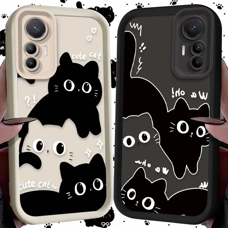 Cute Cartoon Black Cat Case for Xiaomi 14T 13T 12T 11T 13 12 11 Lite 5G NE POCO X6 X5 F6 F5 F3 X4 GT X3 NFC M5S C65 M6 Pro Cover