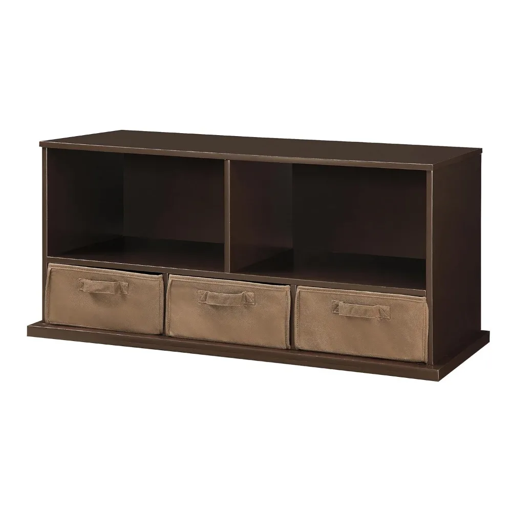 Stackable Toy Organizer with 5 Shelves and 3 Removable Fabric Bins, Expandable Design for Toys and Crafts - Espresso