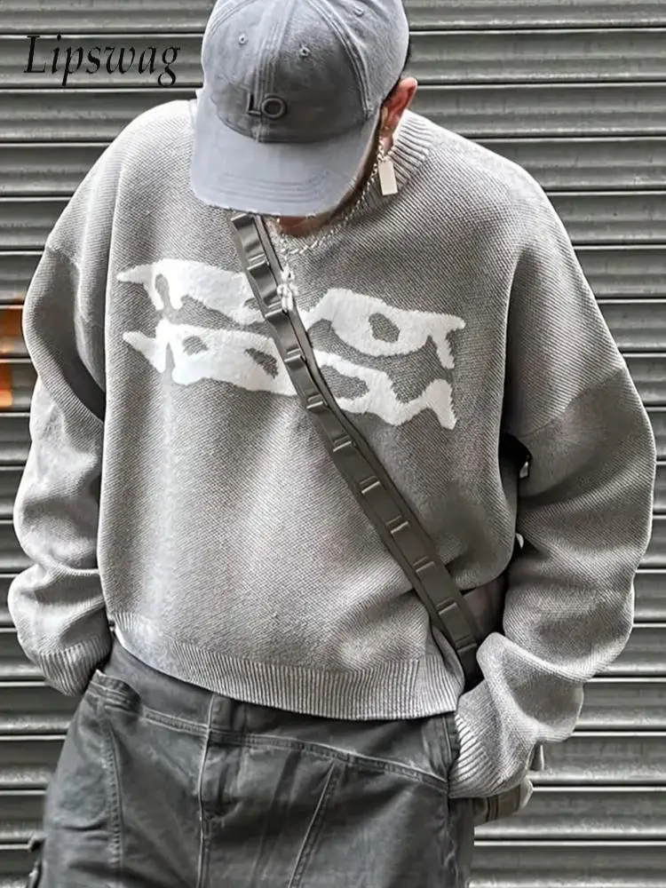 

Vintage Men's Crew Neck Sweaters Autumn Winter Stylish Long Sleeve Knitting Pullover Tops Men Casual Loose Sweater Streetwear