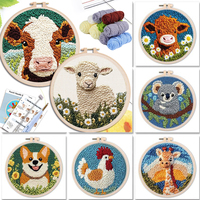 20x20cm Punch Needle Embroidery Starter Kits Cow Pattern for Adults Beginners Punch Needle Kits Easy Handicraft DIY Decor Gift