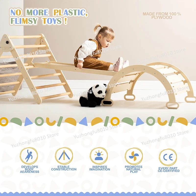 Wooden Climbing Frame for Toddlers Foldable Indoor Play Gym Triangle Ladder for Preschool Daycare Kindergarten Use