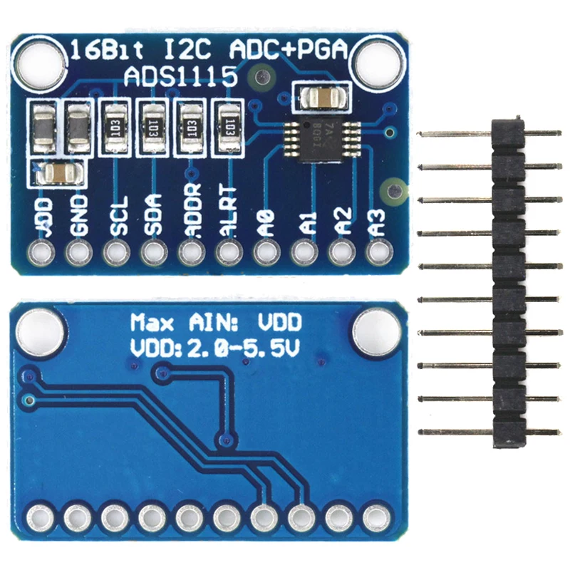 Picture 4: 16 Bit I2C ADS1115 ADS1015 Module ADC 4 channel with Pro Gain Amplifier 2.0V to 5.5V for Arduino RPi