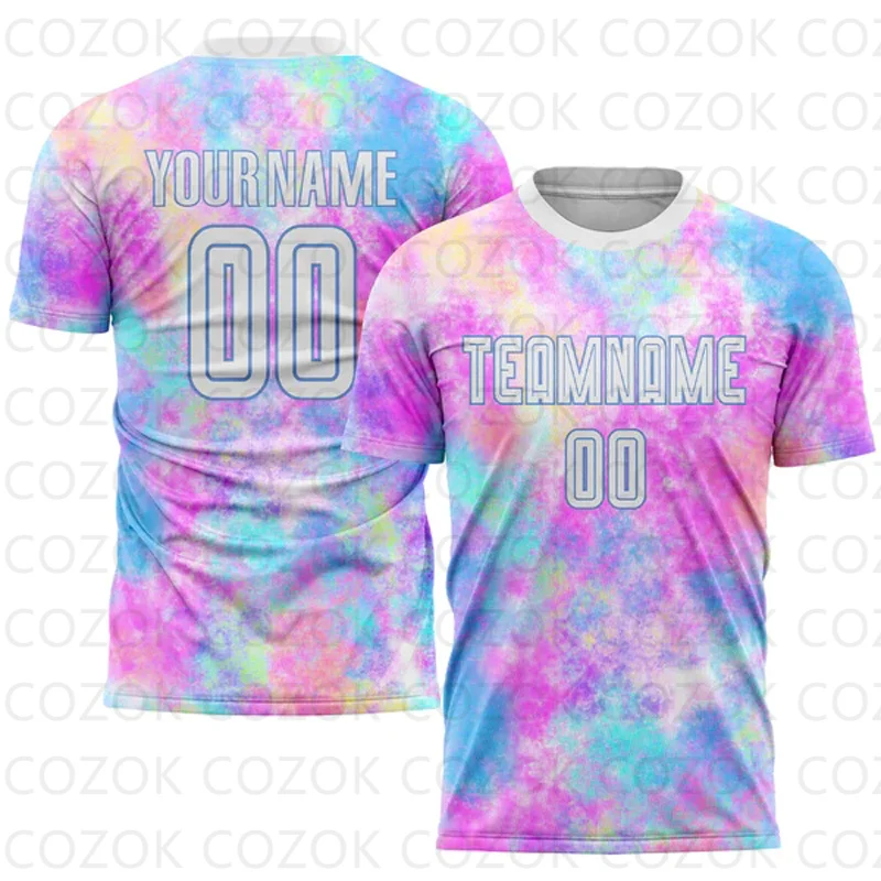 Camisa de futebol personalizado Tie-Dye Color Point para homens, futebol unisex mangas curtas, camisetas esportivas