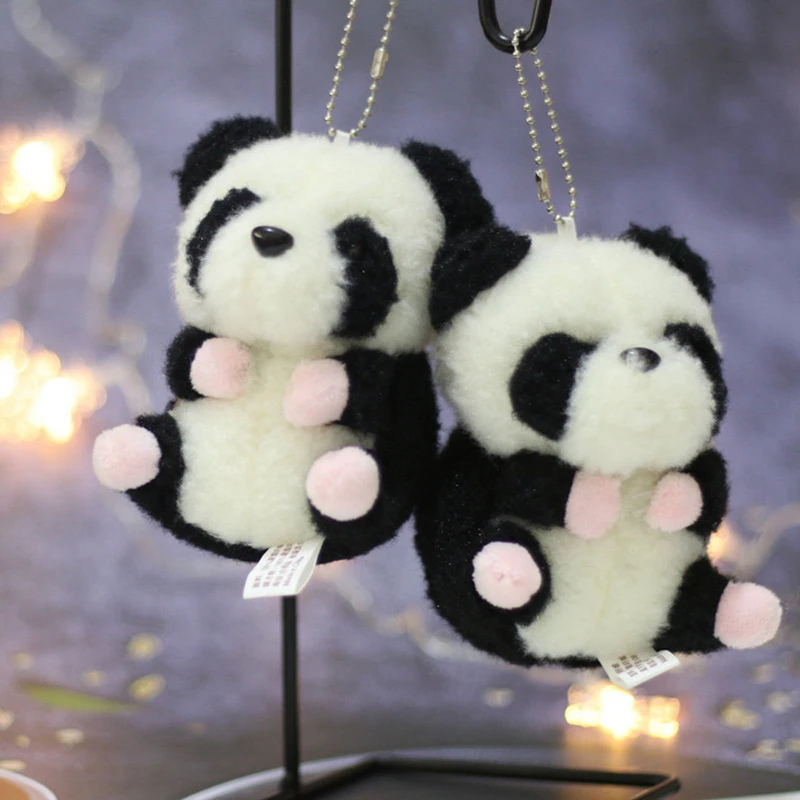 Cute Lifelike Panda Keychain Stuffed Dolls Panda Backpacks Car Bag Keyring Men Women Charm Panda Pendants Girls Birthday Gift