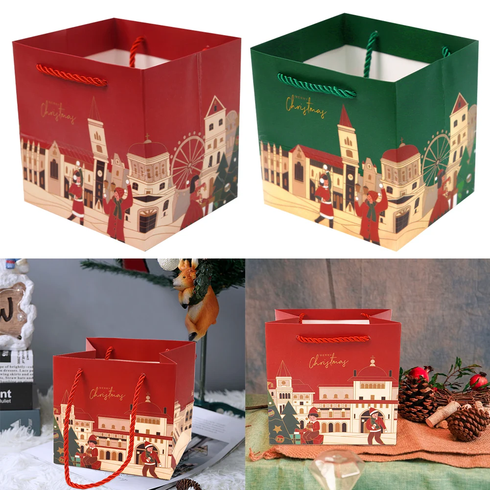 حقائب حمل عيد الميلاد سهلة الحمل مثالية لملفات تعريف الارتباط والوجبات الخفيفة وأكياس الوجبات الخفيفة لعيد الميلاد مقاس 5.51 * 5.51 * 4.72 بوصة (14 * 14 * 12 سم)